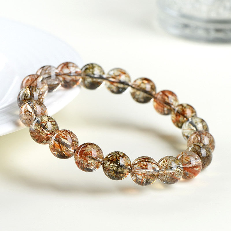 Gem Grade Black Gold Super Seven Bracelet - Natural Brazilian w/ Golden Rutile & Black Tourmaline Strands - Collector's Mineral Symphony