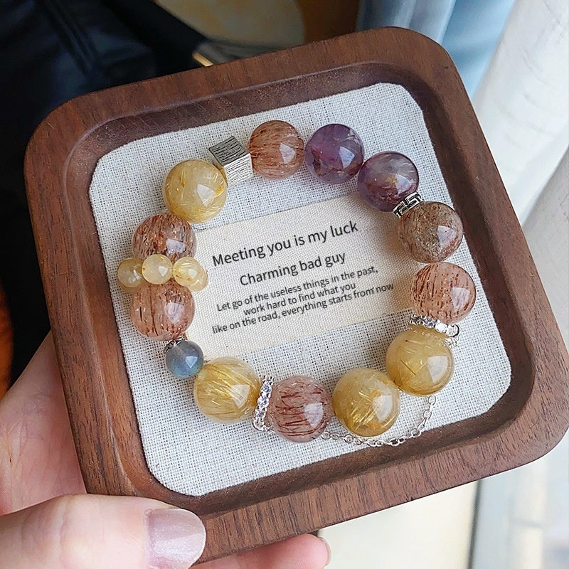 "Golden Rutilated Quartz & Black Tourmaline Bracelet | Handmade with Smoky Quartz & Moonstone | Charming bad guy Crystal Jewelry"