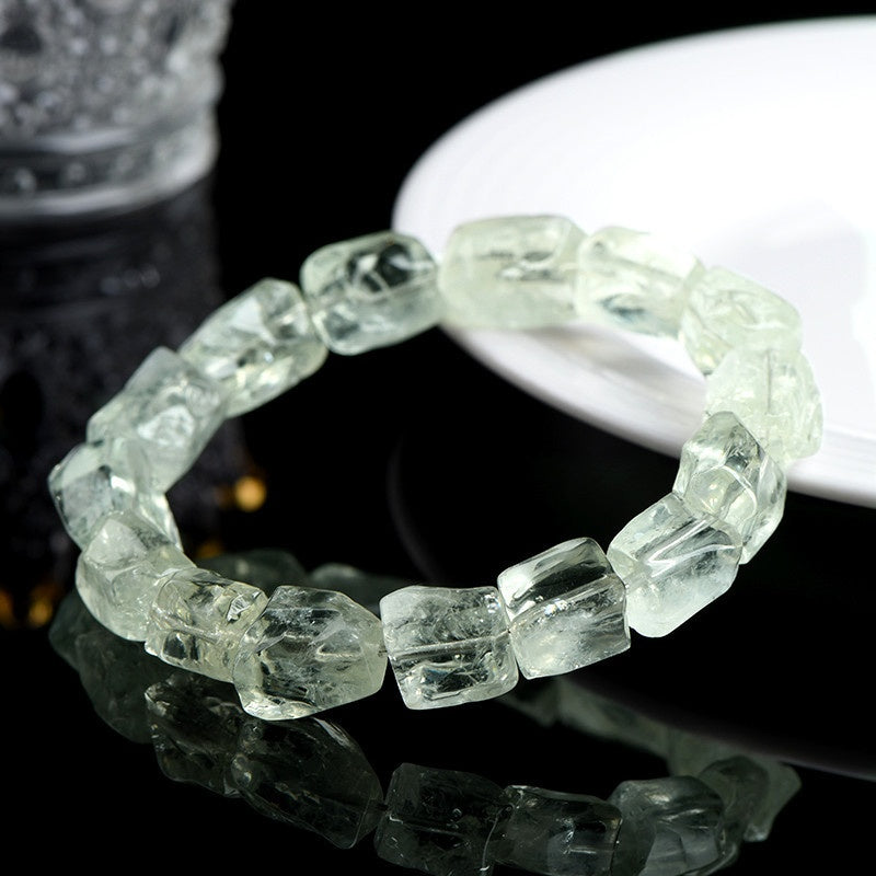 Natural Organic Freeform Green Quartz Raw Stone Bracelet - Handmade Energy Healing Jewelry