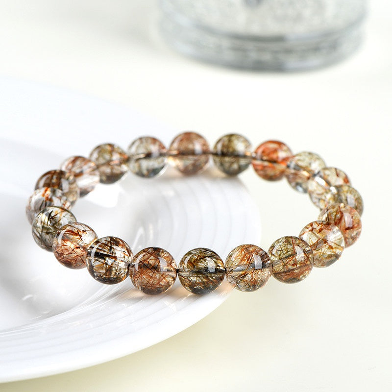 Gem Grade Black Gold Super Seven Bracelet - Natural Brazilian w/ Golden Rutile & Black Tourmaline Strands - Collector's Mineral Symphony