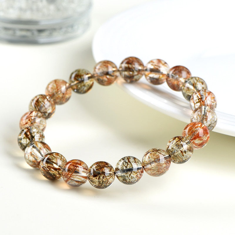 Gem Grade Black Gold Super Seven Bracelet - Natural Brazilian w/ Golden Rutile & Black Tourmaline Strands - Collector's Mineral Symphony