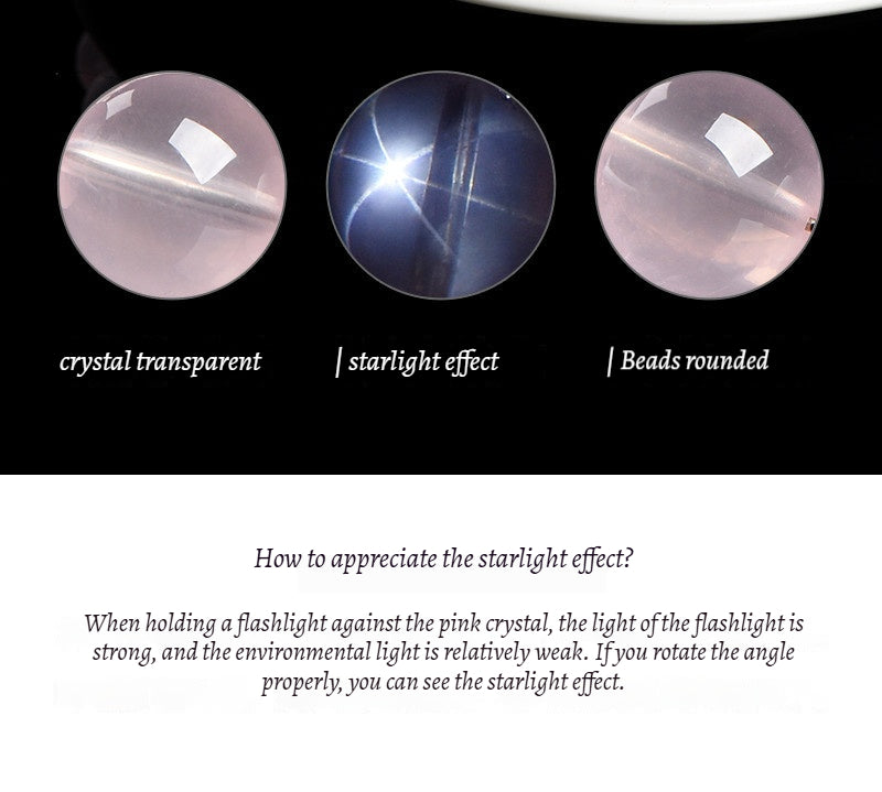 Natural Star Moissanite Pink Quartz Bracelet - Sparkling Love & Compassion Gemstone Beads for Women