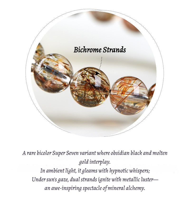 Gem Grade Black Gold Super Seven Bracelet - Natural Brazilian w/ Golden Rutile & Black Tourmaline Strands - Collector's Mineral Symphony