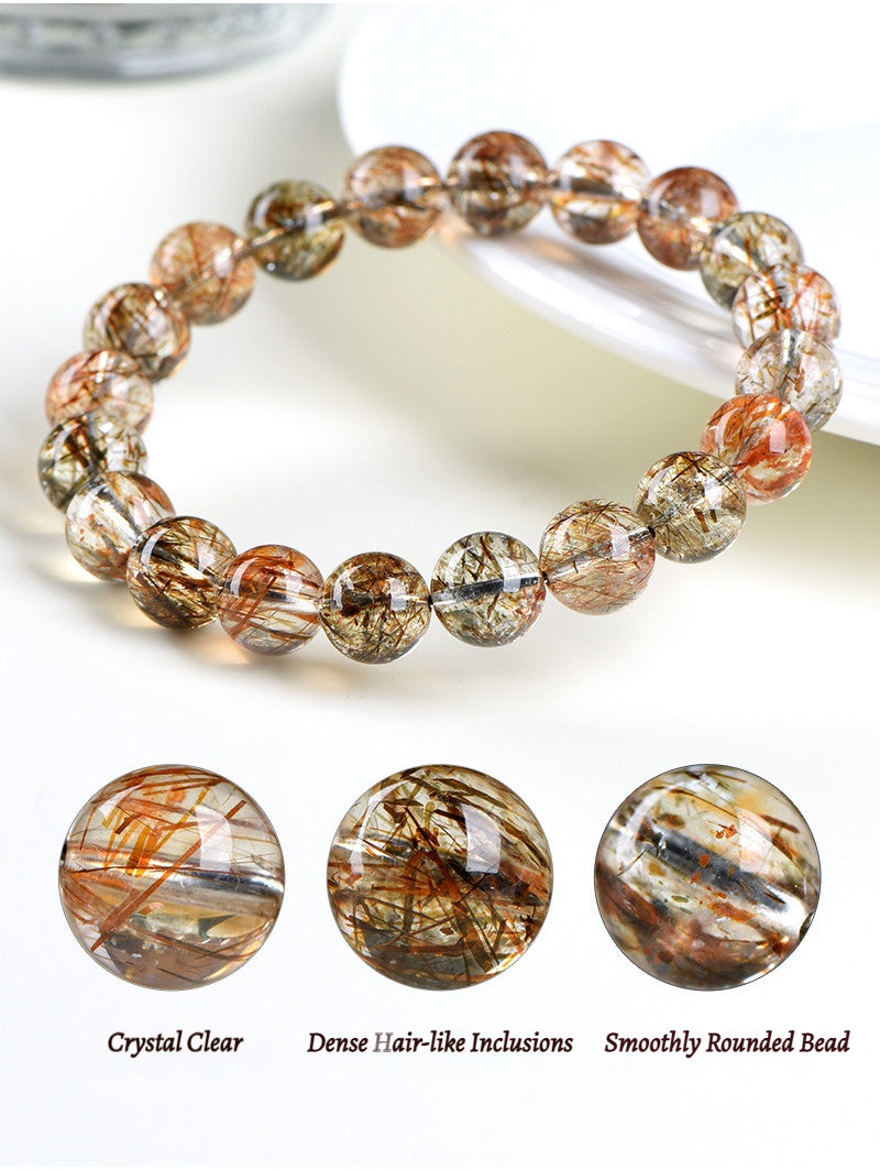Gem Grade Black Gold Super Seven Bracelet - Natural Brazilian w/ Golden Rutile & Black Tourmaline Strands - Collector's Mineral Symphony