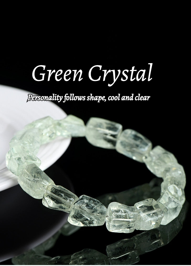 Natural Organic Freeform Green Quartz Raw Stone Bracelet - Handmade Energy Healing Jewelry