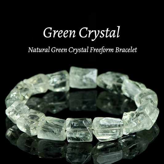 Natural Organic Freeform Green Quartz Raw Stone Bracelet - Handmade Energy Healing Jewelry