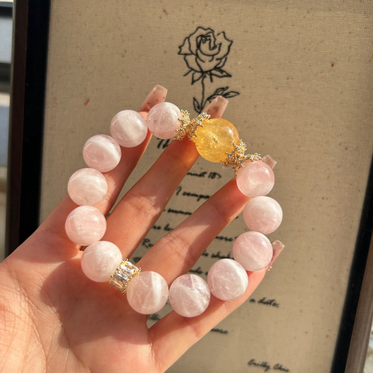 Sun-Kissed Harmony Bracelet: Natural Rose Quartz + Citrine Beads | Love & Wealth Energy