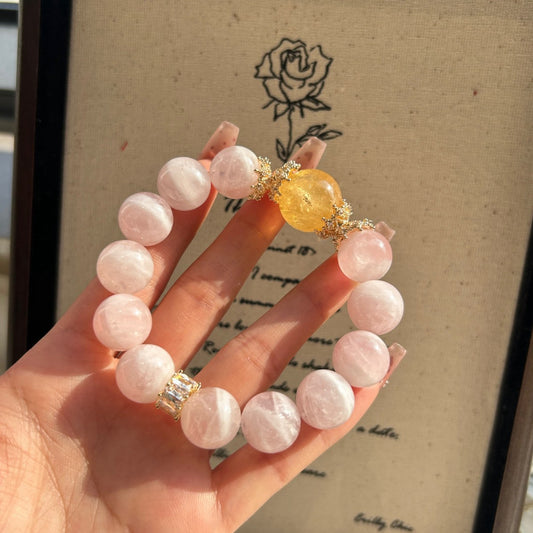 Sun-Kissed Harmony Bracelet: Natural Rose Quartz + Citrine Beads | Love & Wealth Energy