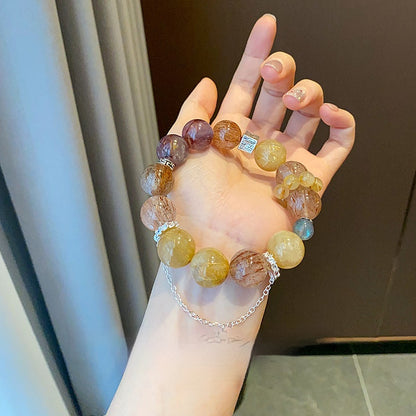 "Golden Rutilated Quartz & Black Tourmaline Bracelet | Handmade with Smoky Quartz & Moonstone | Charming bad guy Crystal Jewelry"