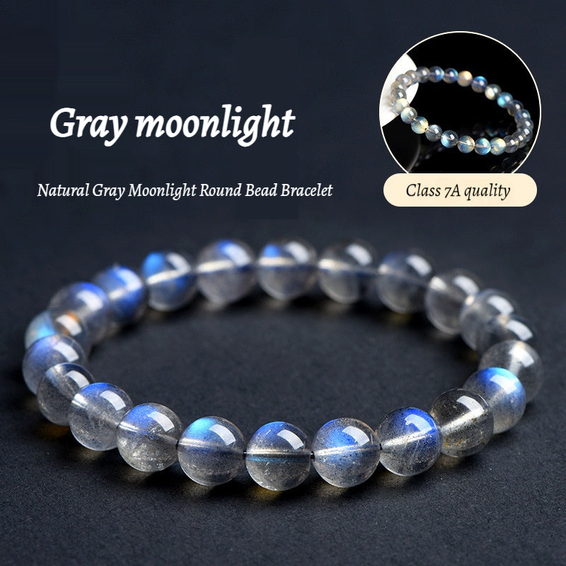 7A Quality Natural Gray Moonstone Bead Bracelet | Shimmering Adularescence | Spiritual Healing & Intuition