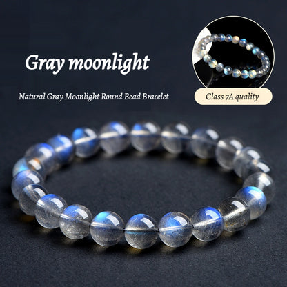 7A Quality Natural Gray Moonstone Bead Bracelet | Shimmering Adularescence | Spiritual Healing & Intuition