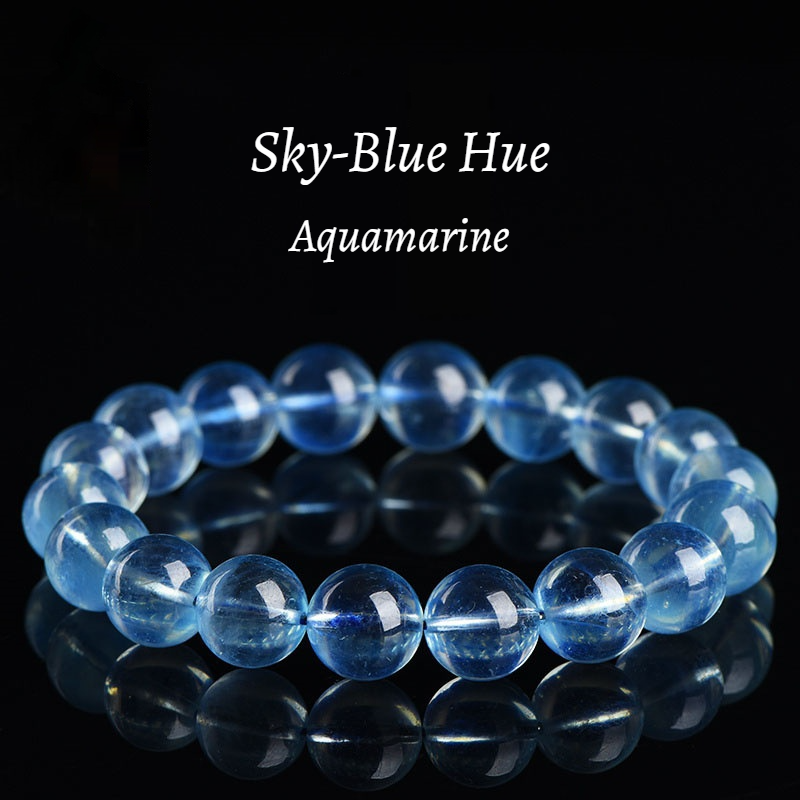 Sky-Blue Transparent Aquamarine Gemstone - Crystal Clear & Rich Color - Round Smooth Bead