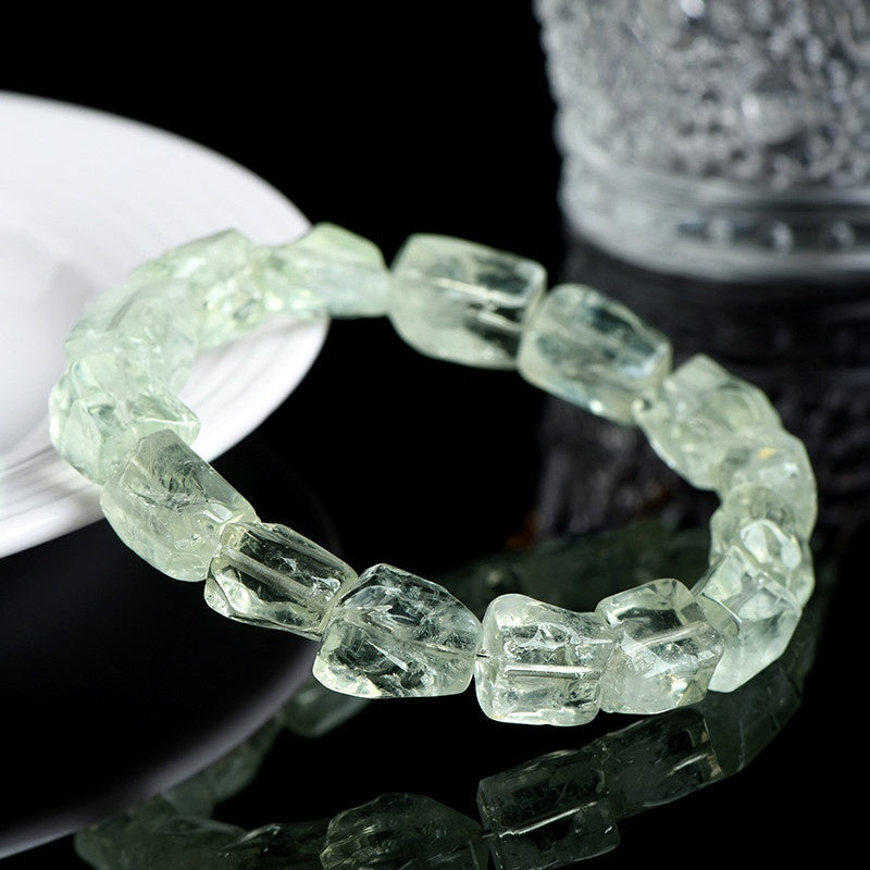 Natural Organic Freeform Green Quartz Raw Stone Bracelet - Handmade Energy Healing Jewelry