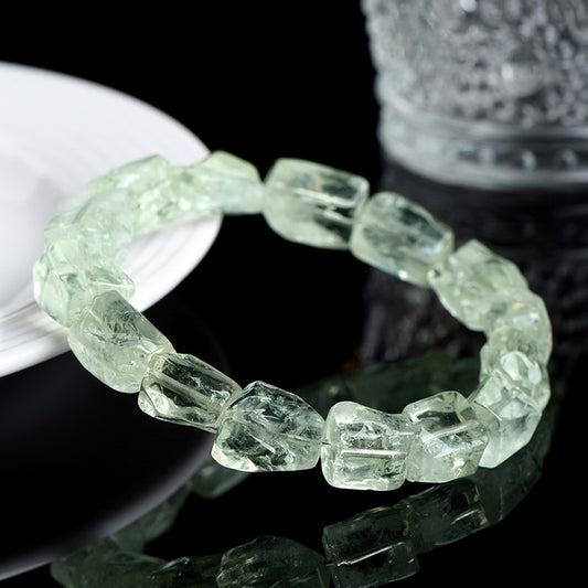 Natural Organic Freeform Green Quartz Raw Stone Bracelet - Handmade Energy Healing Jewelry
