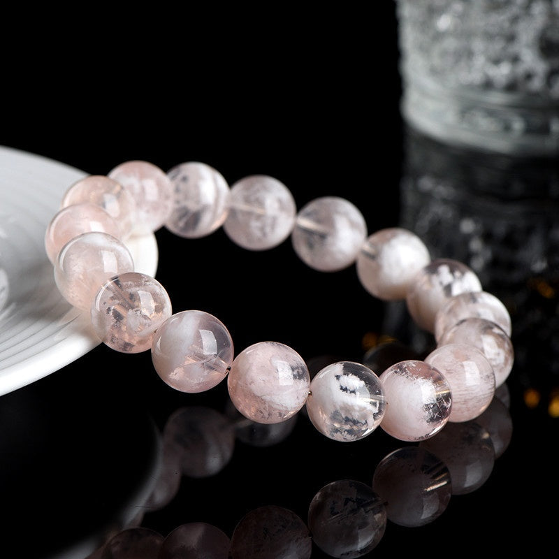 7A Natural Snow Quartz Bracelet - Healing Crystal Gift for Women -----Double Color Energy: White Clarity & Pink Love Stone Bracelet - Charged with Positive Vibes