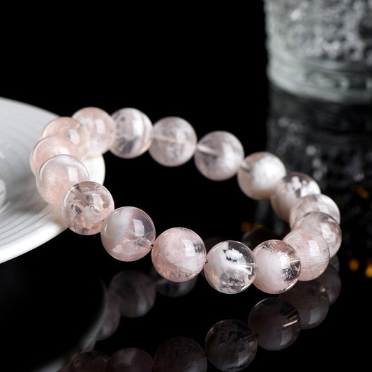 7A Natural Snow Quartz Bracelet - Healing Crystal Gift for Women -----Double Color Energy: White Clarity & Pink Love Stone Bracelet - Charged with Positive Vibes