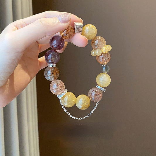 "Golden Rutilated Quartz & Black Tourmaline Bracelet | Handmade with Smoky Quartz & Moonstone | Charming bad guy Crystal Jewelry"
