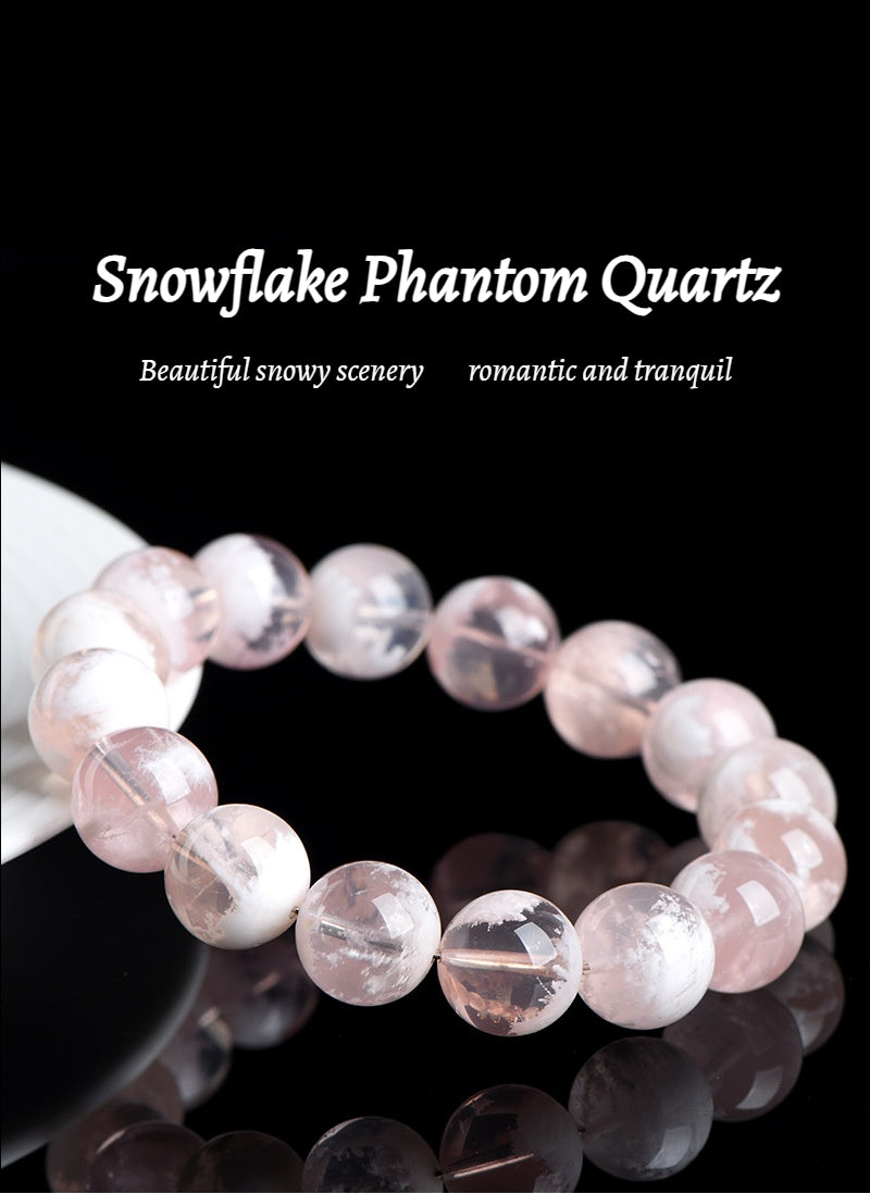 7A Natural Snow Quartz Bracelet - Healing Crystal Gift for Women -----Double Color Energy: White Clarity & Pink Love Stone Bracelet - Charged with Positive Vibes