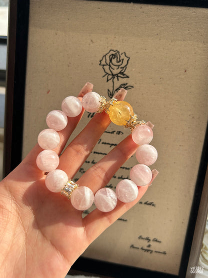 Sun-Kissed Harmony Bracelet: Natural Rose Quartz + Citrine Beads | Love & Wealth Energy