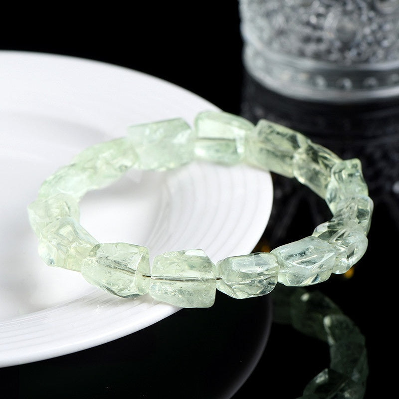 Natural Organic Freeform Green Quartz Raw Stone Bracelet - Handmade Energy Healing Jewelry