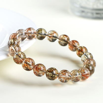 Gem Grade Black Gold Super Seven Bracelet - Natural Brazilian w/ Golden Rutile & Black Tourmaline Strands - Collector's Mineral Symphony