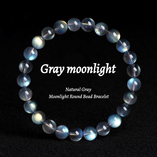 7A Quality Natural Gray Moonstone Bead Bracelet | Shimmering Adularescence | Spiritual Healing & Intuition