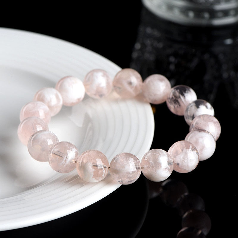 7A Natural Snow Quartz Bracelet - Healing Crystal Gift for Women -----Double Color Energy: White Clarity & Pink Love Stone Bracelet - Charged with Positive Vibes