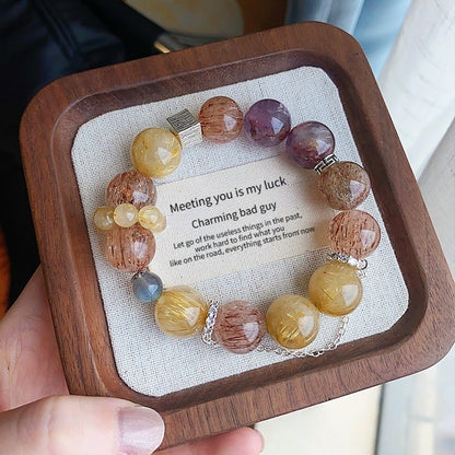 "Golden Rutilated Quartz & Black Tourmaline Bracelet | Handmade with Smoky Quartz & Moonstone | Charming bad guy Crystal Jewelry"