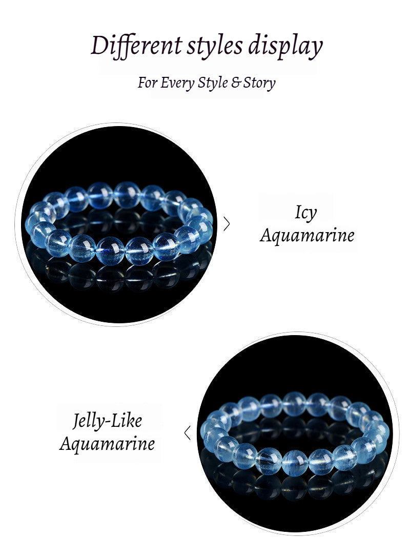 Sky-Blue Transparent Aquamarine Gemstone - Crystal Clear & Rich Color - Round Smooth Bead