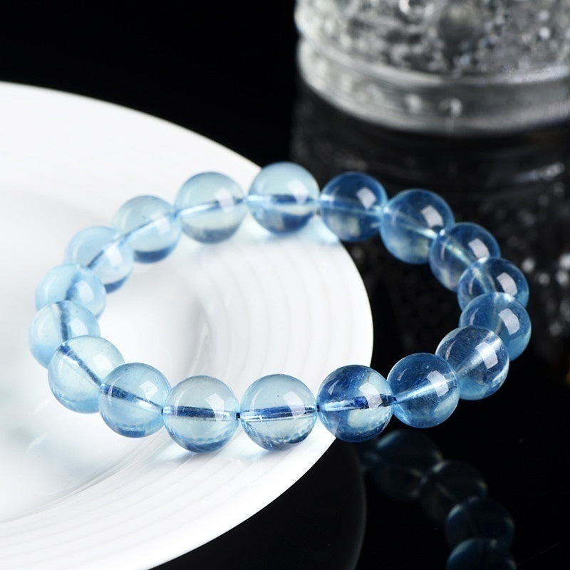 Sky-Blue Transparent Aquamarine Gemstone - Crystal Clear & Rich Color - Round Smooth Bead