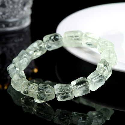 Natural Organic Freeform Green Quartz Raw Stone Bracelet - Handmade Energy Healing Jewelry