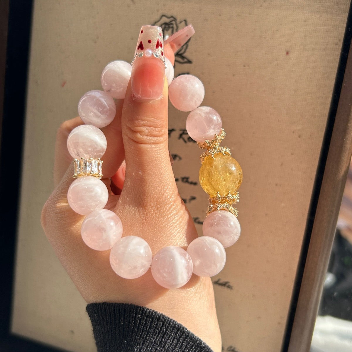 Sun-Kissed Harmony Bracelet: Natural Rose Quartz + Citrine Beads | Love & Wealth Energy