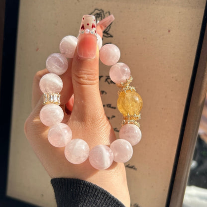Sun-Kissed Harmony Bracelet: Natural Rose Quartz + Citrine Beads | Love & Wealth Energy