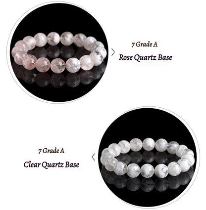 7A Natural Snow Quartz Bracelet - Healing Crystal Gift for Women -----Double Color Energy: White Clarity & Pink Love Stone Bracelet - Charged with Positive Vibes