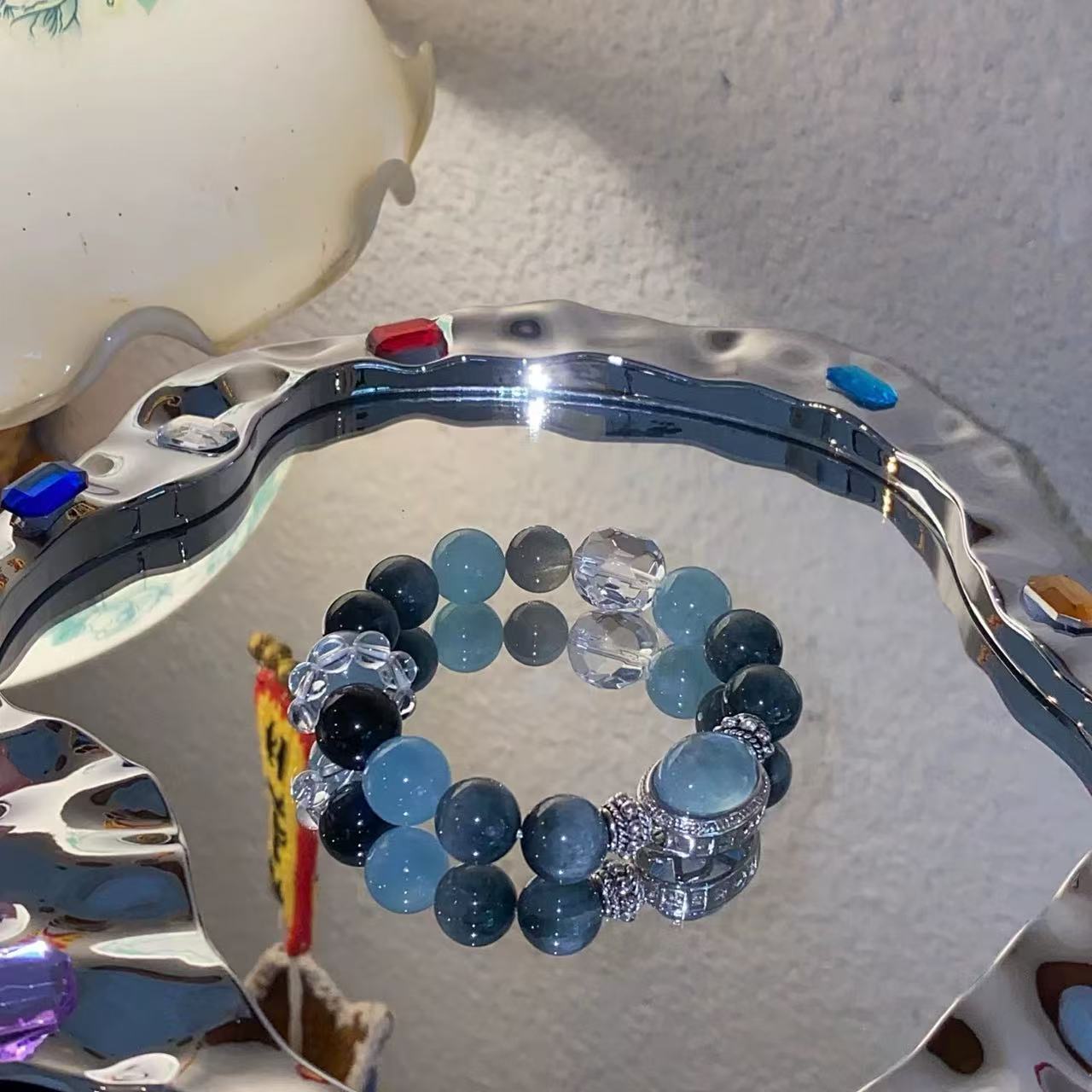 Cosmic Abundance Bracelet: Aquamarine + Tiger's Eye + Moonstone + Clear Quartz + Citrine | Career Success & Wealth Energy