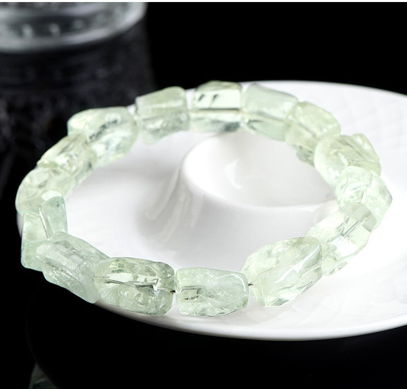 Natural Organic Freeform Green Quartz Raw Stone Bracelet - Handmade Energy Healing Jewelry