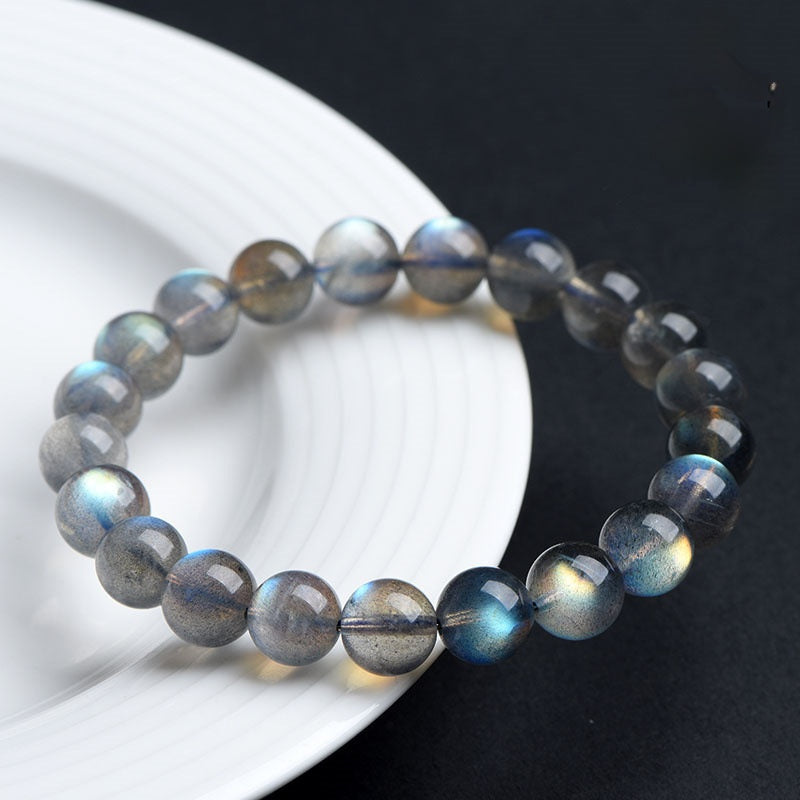 7A Quality Natural Gray Moonstone Bead Bracelet | Shimmering Adularescence | Spiritual Healing & Intuition