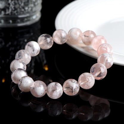 7A Natural Snow Quartz Bracelet - Healing Crystal Gift for Women -----Double Color Energy: White Clarity & Pink Love Stone Bracelet - Charged with Positive Vibes