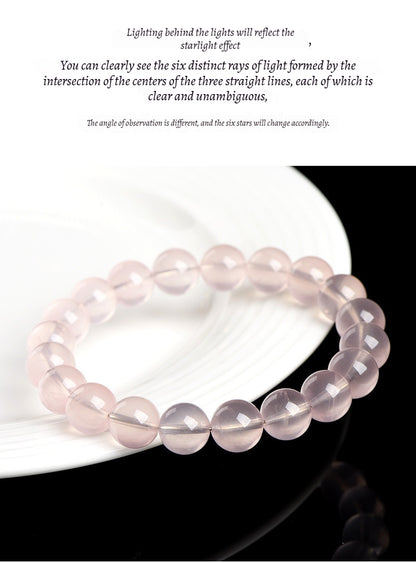 Natural Star Moissanite Pink Quartz Bracelet - Sparkling Love & Compassion Gemstone Beads for Women