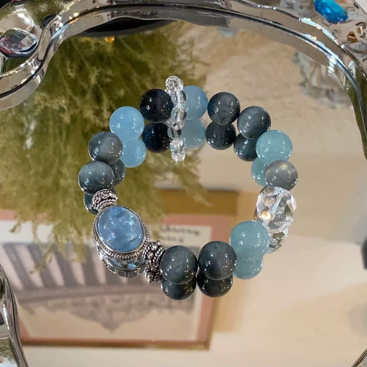 Cosmic Abundance Bracelet: Aquamarine + Tiger's Eye + Moonstone + Clear Quartz + Citrine | Career Success & Wealth Energy