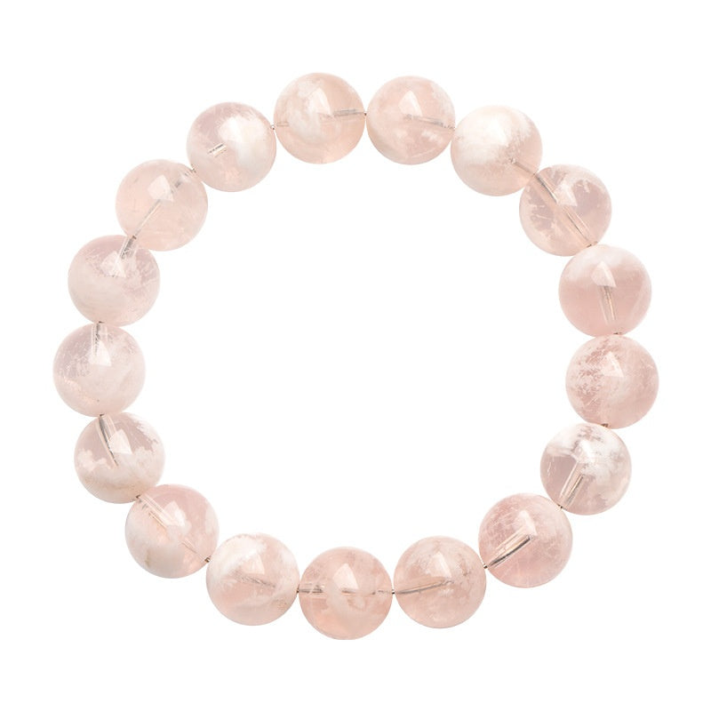7A Natural Snow Quartz Bracelet - Healing Crystal Gift for Women -----Double Color Energy: White Clarity & Pink Love Stone Bracelet - Charged with Positive Vibes