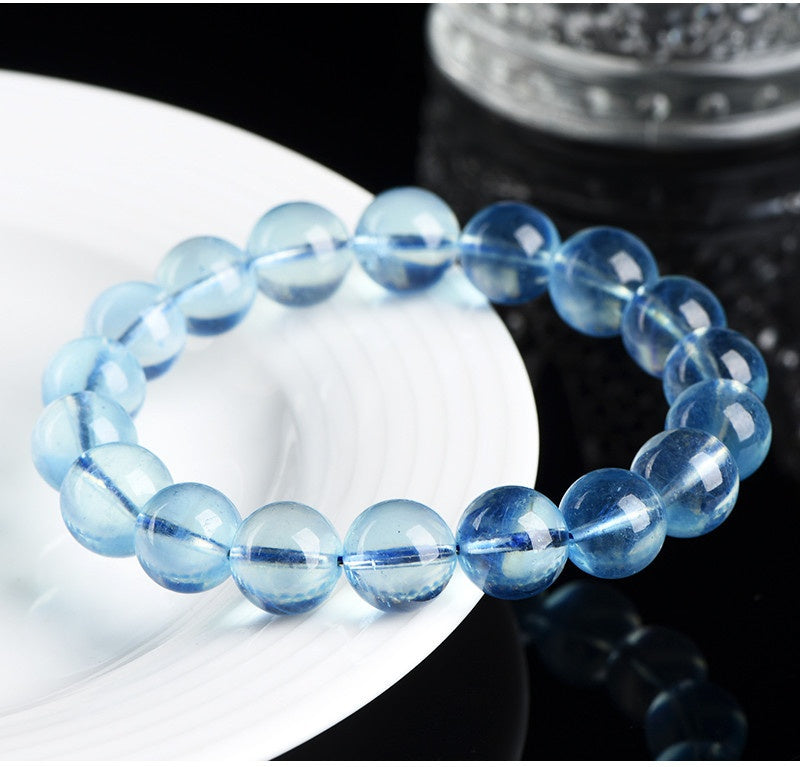 Sky-Blue Transparent Aquamarine Gemstone - Crystal Clear & Rich Color - Round Smooth Bead