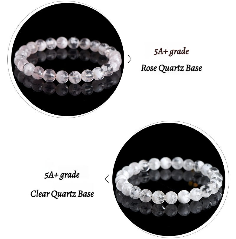 7A Natural Snow Quartz Bracelet - Healing Crystal Gift for Women -----Double Color Energy: White Clarity & Pink Love Stone Bracelet - Charged with Positive Vibes