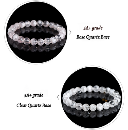 7A Natural Snow Quartz Bracelet - Healing Crystal Gift for Women -----Double Color Energy: White Clarity & Pink Love Stone Bracelet - Charged with Positive Vibes