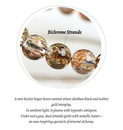Gem Grade Black Gold Super Seven Bracelet - Natural Brazilian w/ Golden Rutile & Black Tourmaline Strands - Collector's Mineral Symphony