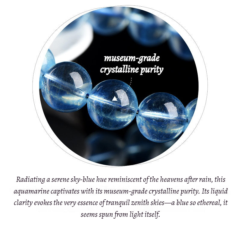 Sky-Blue Transparent Aquamarine Gemstone - Crystal Clear & Rich Color - Round Smooth Bead