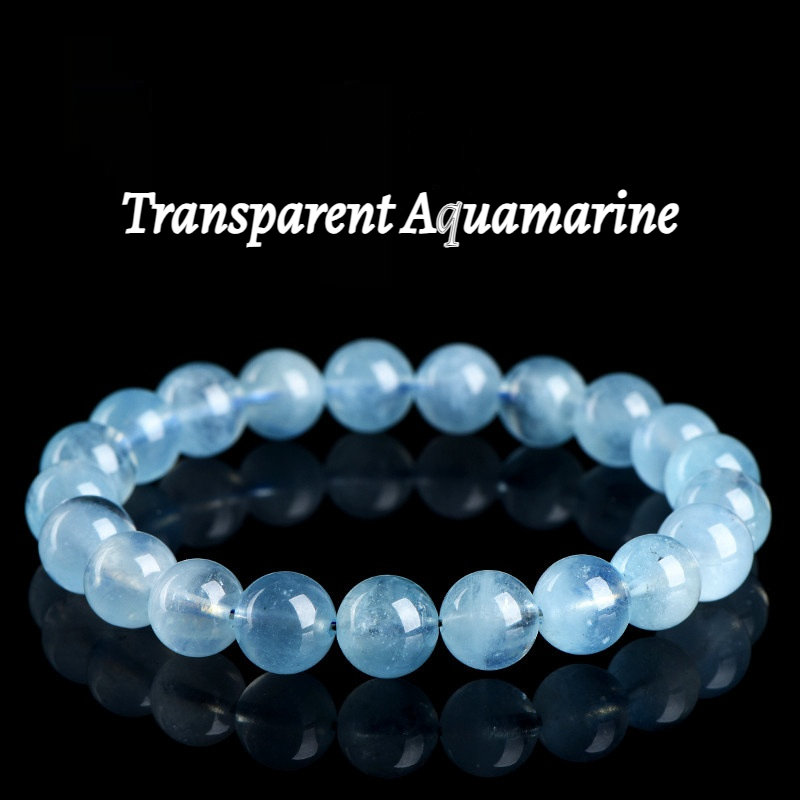 Sky-Blue Transparent Aquamarine Gemstone - Crystal Clear & Rich Color - Round Smooth Bead