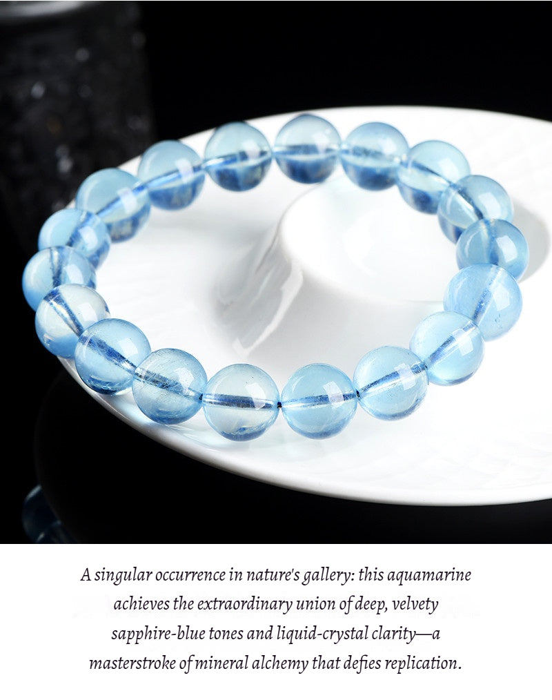 Sky-Blue Transparent Aquamarine Gemstone - Crystal Clear & Rich Color - Round Smooth Bead