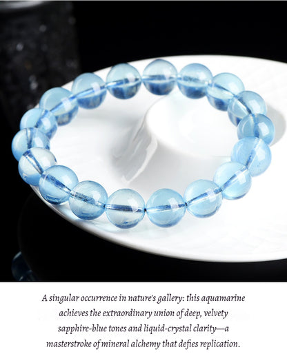 Sky-Blue Transparent Aquamarine Gemstone - Crystal Clear & Rich Color - Round Smooth Bead