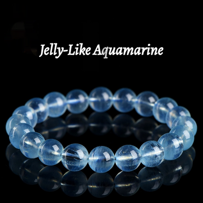 Sky-Blue Transparent Aquamarine Gemstone - Crystal Clear & Rich Color - Round Smooth Bead
